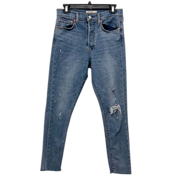 Levi’s Wedgie Skinny Button Fly Jeans Women's Distressed Frayed Raw Hem Sz 30 - Picture 1 of 12
